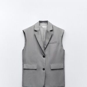 Zara Gray linen blend oversized Sleeveless Blazer Vest
